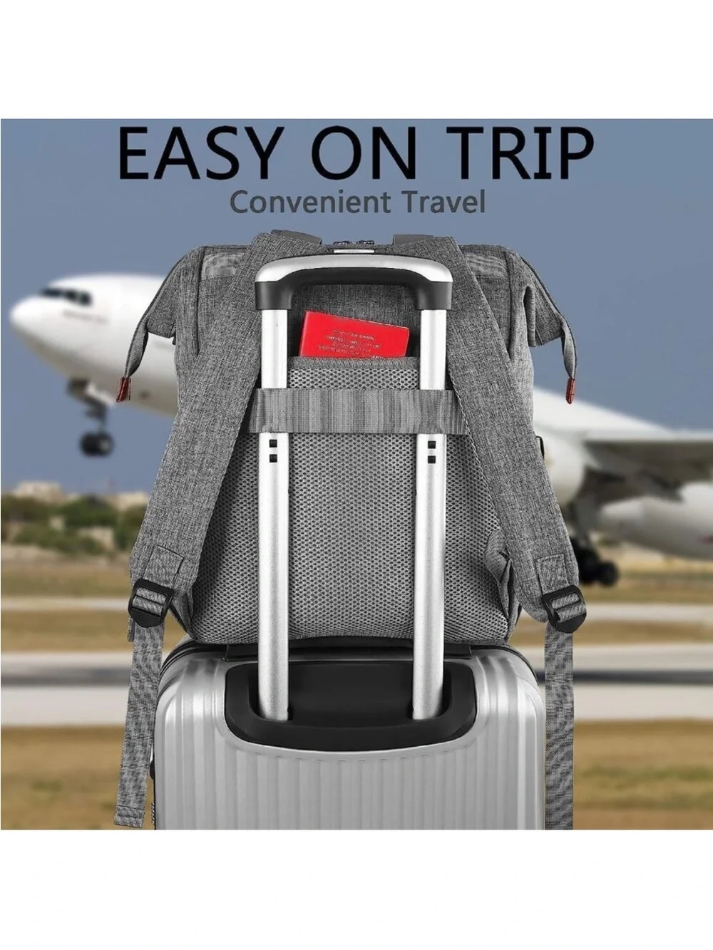 Falaniko Gray Backpack with Brown Trim Travel & Commuter Bag USB Charging Port